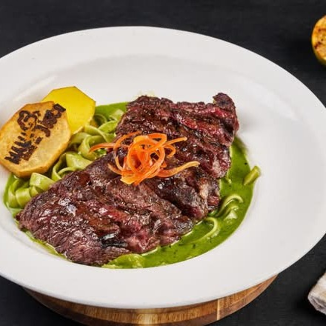 Tallarines Verdes with Skirt Steak (Peruvian Pesto Pasta with Skirt Steak).