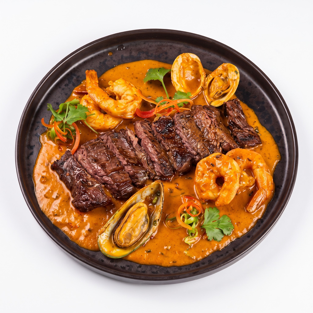 Steak a lo Macho (Steak with Seafood Sauce).